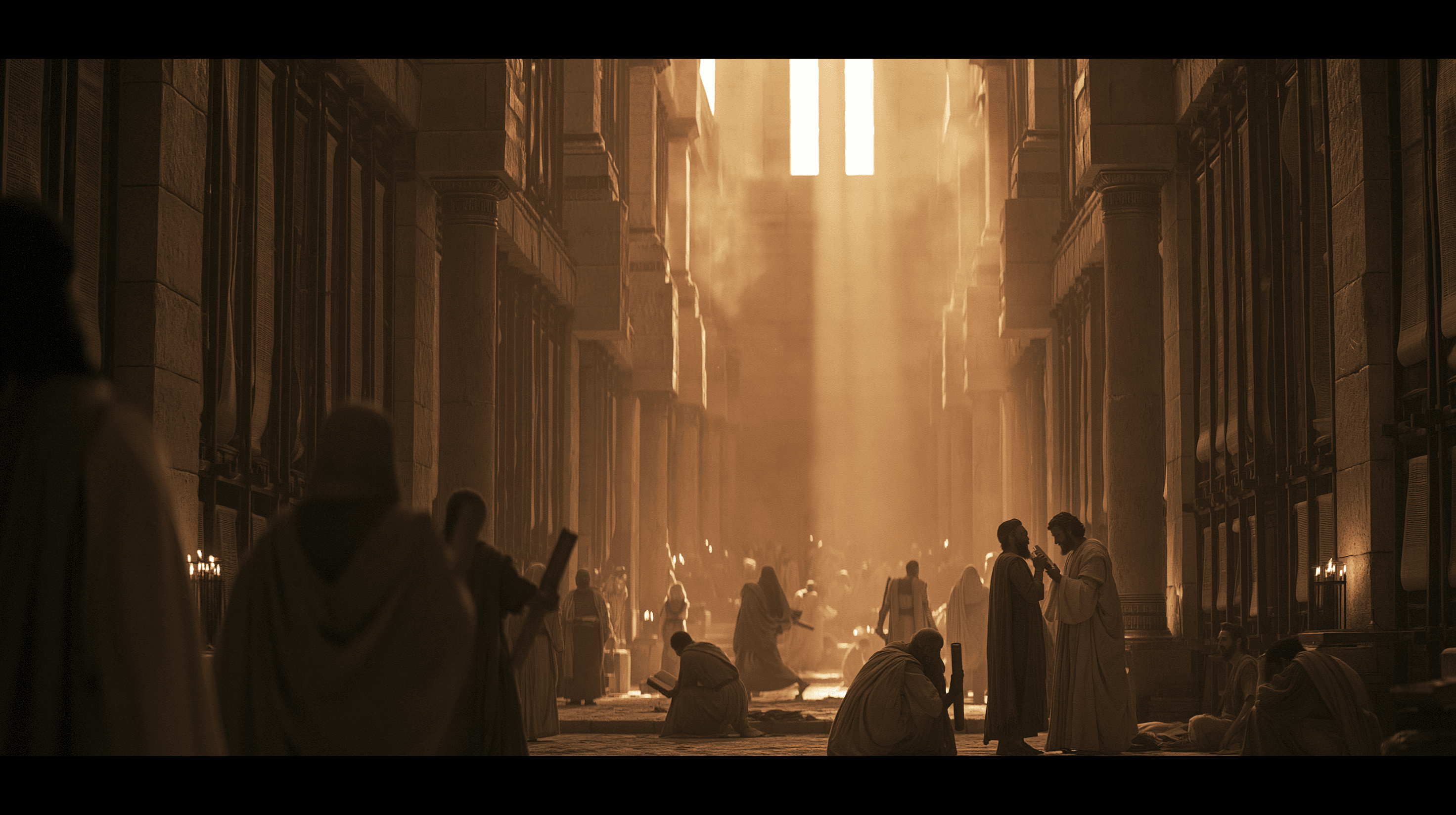 Cinematic Editorial Scene in Historical Setting